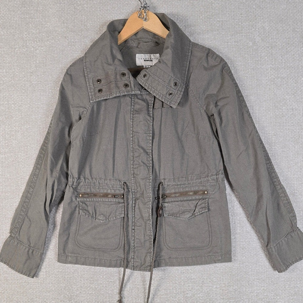 Sanctuary Surplus Womens XS Olive Gray Cotton‎ Utility Jacket Funnel Neck